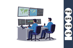 Call center operators working with multiple screens and head Product Image 1