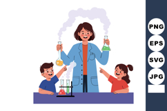Female scientist teaching children chemistry with colorful t Product Image 1