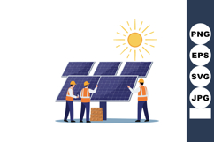 Solar panel installation workers with safety gear under brig Product Image 1