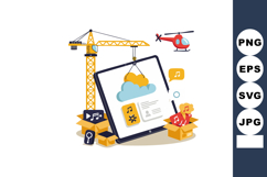 Construction Crane Building Cloud Data Storage with Tablet a Product Image 1