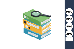 Stack of colorful binders with magnifying glass vector illus Product Image 1
