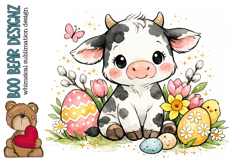 Whimsical Easter Cow Clipart Product Image 1