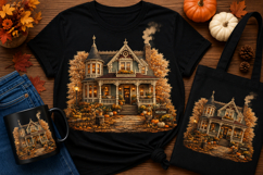 Autumn Victorian House PNG | Fall Cottage Sublimation Product Image 1