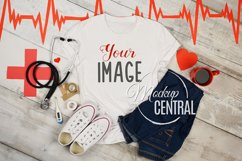 Woman&#039;s Nursing T-Shirt Apparel Shirt Mockup Flat Lay JPG Product Image 1