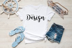 Bella Canvas 3001 White T-shirt Mockup for Summer and Beach Product Image 1