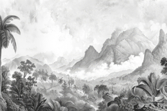 Black White Tropical Forest Background Wallpaper Product Image 1