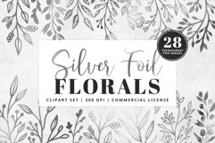 Silver Foil Floral Clipart Set | 28 Pcs | Transparent PNG Product Image 1