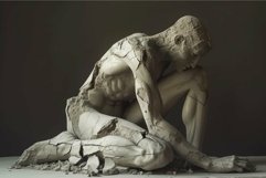 Artistic representation of a humanoid statue with cracks, sy Product Image 1