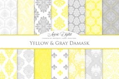28 Yellow and Gray Damask Patterns - Seamless Digital Papers Bundle Product Image 1