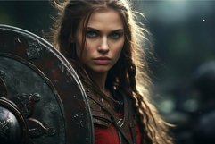 Fierce warrior woman holding a shield in the forest Product Image 1