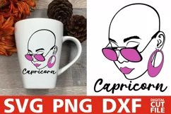 Capricorn Zodiac Sign svg, Bald Woman in Glasses, Melanin Product Image 1