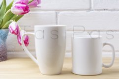 White coffee and cappuccino mug mockup with magenta tulip Product Image 2