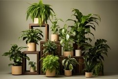 Indoor plant collection on wooden shelves Product Image 1