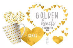 Doodle GOLDEN HEARTS sublimation. Love foil heart isolated Product Image 1