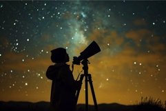 Wide-eyed Child astronomer looking at stars. Generate ai Product Image 1
