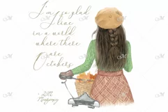 Girl with a Bicycle in October. Hand drawn illustration Product Image 1