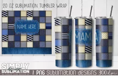 Denim Patch 20 oz Tumbler Wrap Duo| Png | Mama & Blank Patch Product Image 1