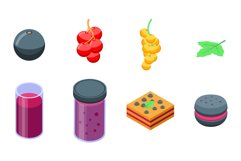 Currant icons set, isometric style Product Image 1