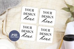 Four Coasters Mockup on a Neutral Background PSD, PNG & JPG Product Image 2