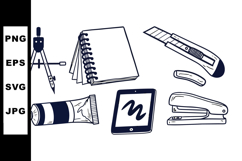 Hand Drawn Office Supplies Clipart Vector Bundle Product Image 1