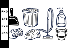 Black Line Cleaning Tools Clipart Bundle for Crafts Product Image 1