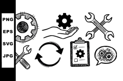 Hand Drawn Tools Icon Set With Repair Symbols Product Image 1