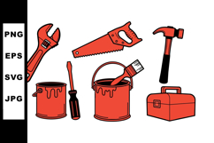 Rustic Red Handyman Tools Vector Clipart Set Bundle Product Image 1