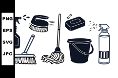 Cleaning Tools Vector Clipart Set for Household Use Product Image 1