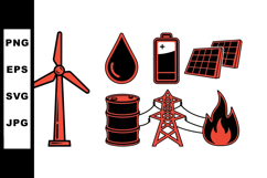 Renewable And Nonrenewable Energy Icon Set Vector Product Image 1