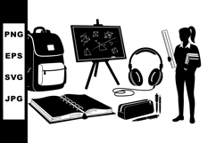 Back To School Supplies Silhouette SVG Set Product Image 1