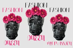 Fashion Queen Sublimation PNG Black skull pink flowers Product Image 6