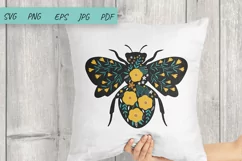 Floral bee SVG, Floral Honeybee SVG, Bee with flowers Product Image 3
