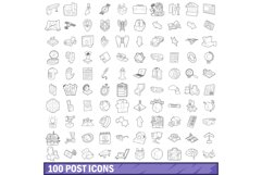 100 post icons set, outline style Product Image 1