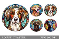 Stained Glass Dog Coaster. Dog Round Coaster Sublimation Product Image 1