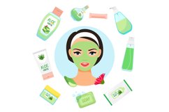 Happy girl with facial mask. Organic cosmetics vector illust Product Image 1