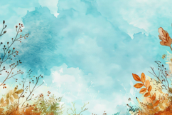 Blue Watercolor and Leaves Background Wallpaper Product Image 1