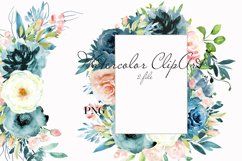 Navy blue &amp; Pink floral watercolor clipart Product Image 1