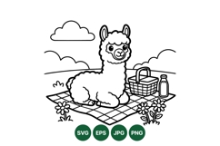 Hand Drawn Llama Picnic Scene Illustration Product Image 1