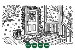 Hand Drawn Winter Porch Christmas Door Clipart Product Image 1