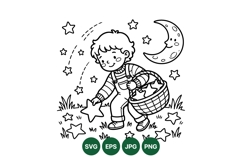 Hand Drawn Boy Picking Stars Clipart Design Product Image 1