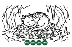 Hand Drawn Sleeping Dragon Treasure Illustration Product Image 1