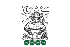 Hand Drawn Cute Fairy On Mushroom Illustration Product Image 1