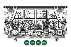 Line Art Indoor Plants Window Floral Illustration Product Image 1