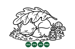 Hand Drawn Sleeping Fox With Autumn Leaf Illustration Product Image 1