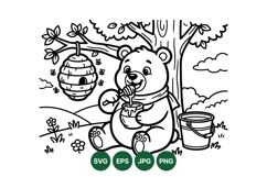Hand Drawn Cute Bear Eating Honey Clipart Product Image 1