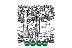 Black And White Giraffe Apple Tree SVG Illustration Product Image 1