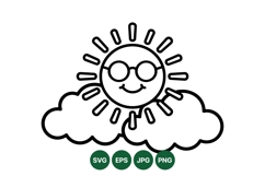 Smiling Sun Cartoon SVG Design With Clouds Product Image 1
