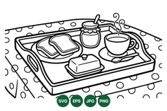 Simple Breakfast Tray Illustration Line Art Product Image 1