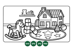 Kids Playroom Toys Clipart Line Art SVG Design Product Image 1