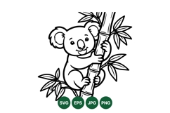 Cute Koala Climbing Bamboo Line Art Illustration Product Image 1